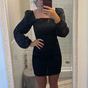 Shimmery Long Sleeve Dress with Puff Sleeve and Stretchy Material